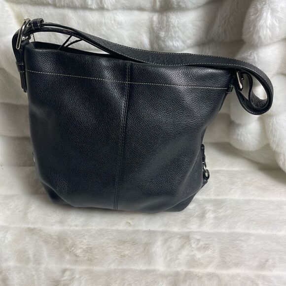 Coach black leather convertible shoulder /crossbody bag silver tone hardwares - Picture 2 of 11